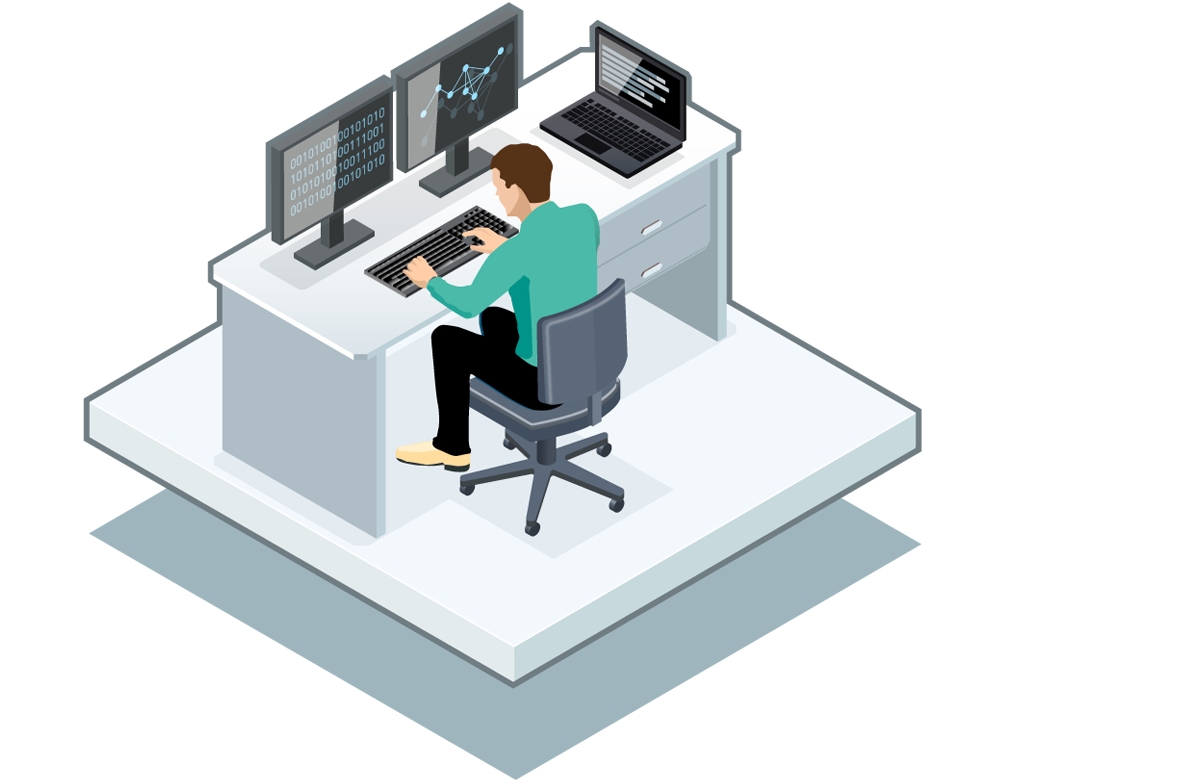 male AI and data engineer working on algorithm
