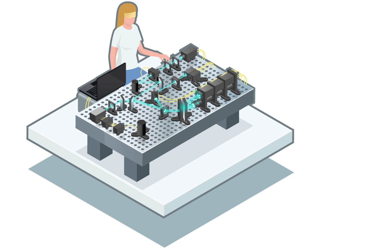 female optics engineer testing optical system